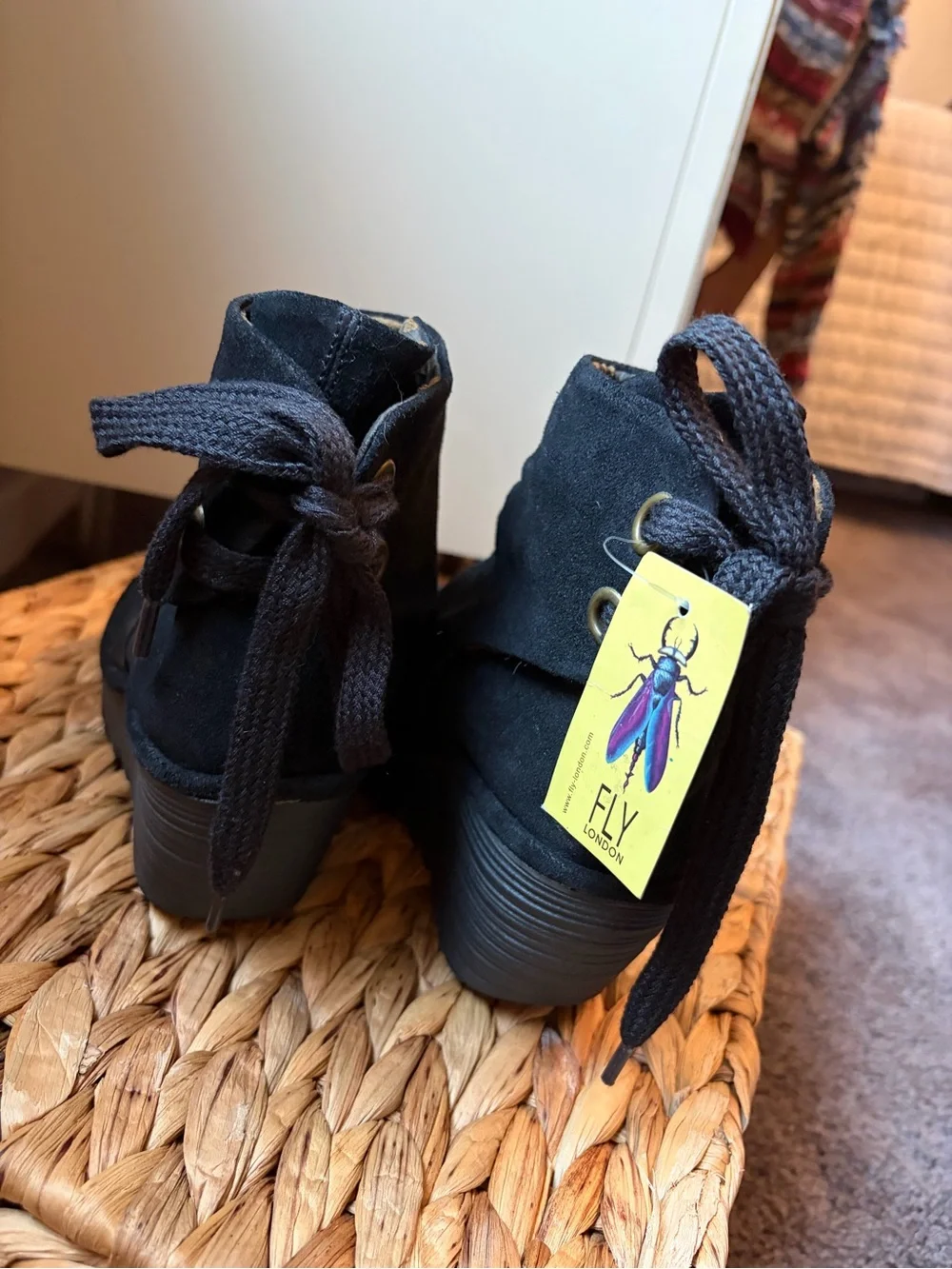 Fly London Yama Black Suede Lace Up the Back Bootie